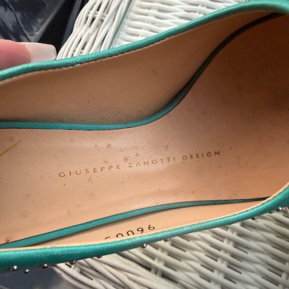 Giuseppe Zanotti Green Studded Peep Toe Heels Size 6 - Picture 6 of 7